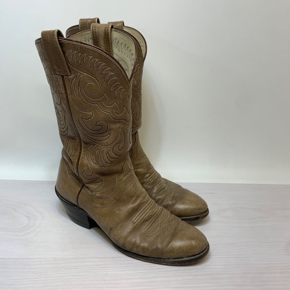olathe boots mens 10 B gray leather western‎ cowboy VTG usa rare embroiderd